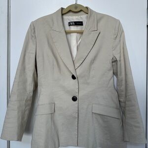 Zara Cream Blazer Classic Notched Lapel Tailored Fit